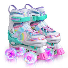 SULIFEEL Rainbow Unicorn Adjustable Roller Skates for Kids with Light up Wheels for Girls and Boys - Medium (12C-2 UK)