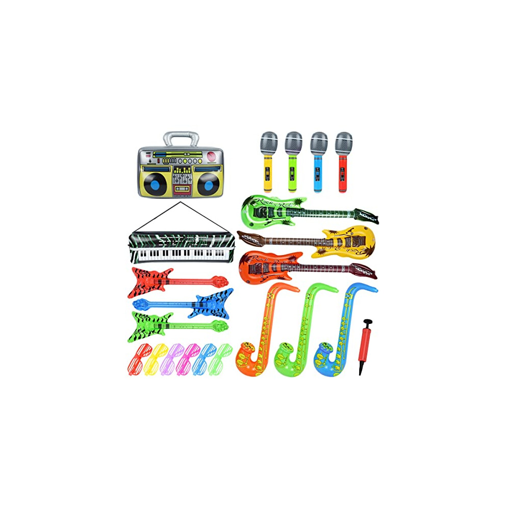 Bheddi Inflatable Instruments Set 22Pcs, Inflatable Guitar For Kids, Fun Musical Instruments Accessories Inflatable Props For Birthday Party Favors