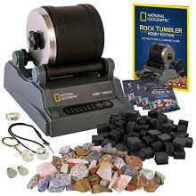National Geographic Hobby Rock Tumbler Kit - Rock Polisher for Kids & Adults, Durable Noise-Reduced Barrel, Rocks, Grit & New GemFoam for a Shiny