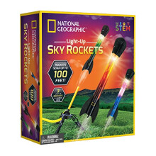National Geographic Air Rocket Toy - LED Rocket Launcher for Kids, Stomp and Launch Light Up, Air Powered, Rockets up to 30.5 Meters, Garden Toys,