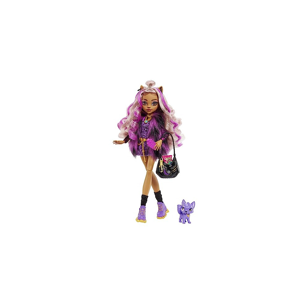 Monster High Doll, Clawdeen Wolf with Accessories and Pet Dog, Posable Fashion Doll with Purple Streaked Hair, HHK52