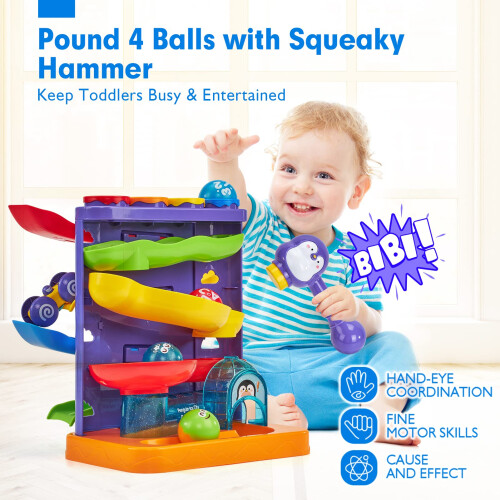 hahaland Toys for 1 Year Old Girls 2 in 1 Pound Roll Balls Toy Car Ramp Race Track Toddler Toys Baby Toys 12 Months Early Developmental on OnBuy