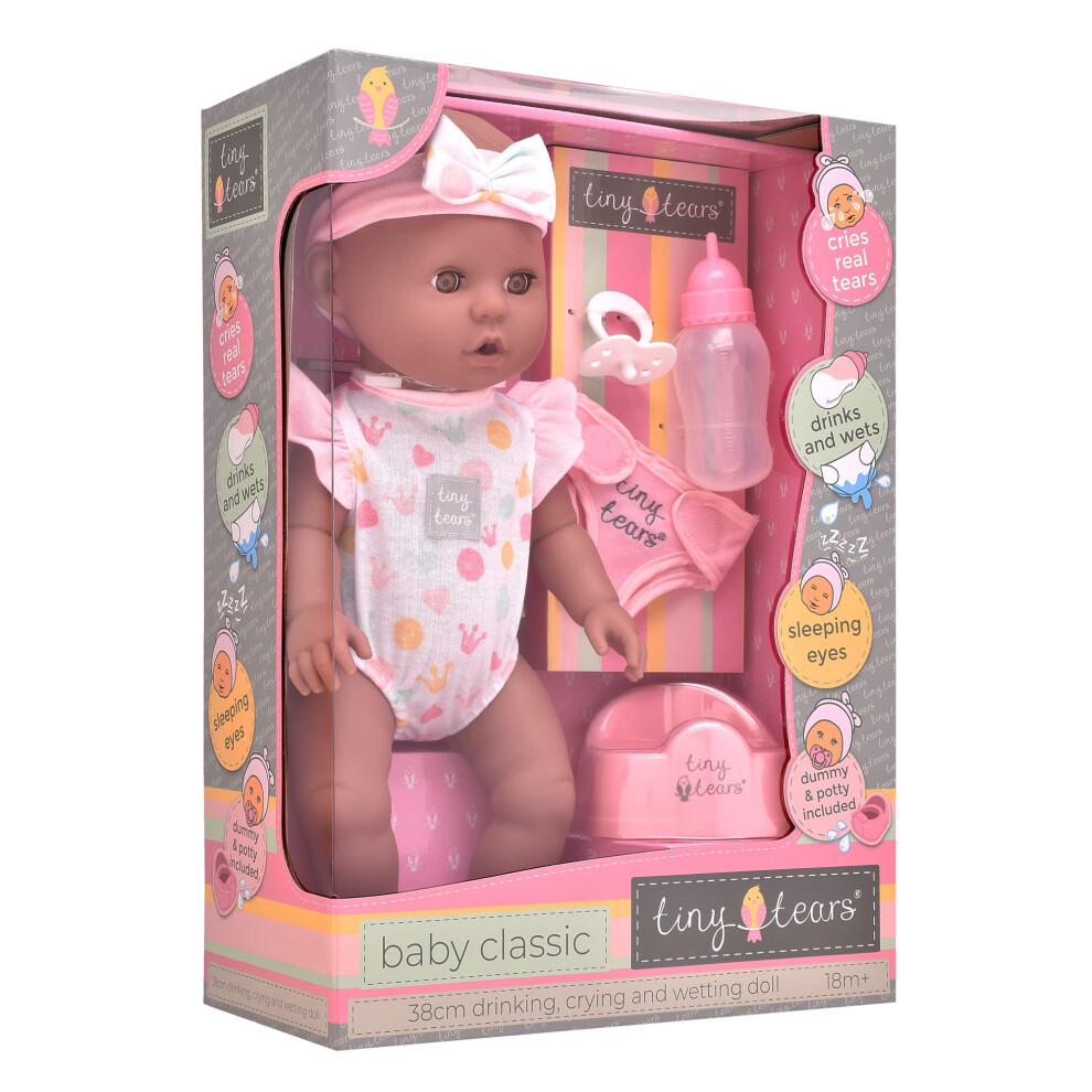 John Adams | Tiny Tears - Baby Classic - 38cm crying and wetting doll: One of the UK's best loved doll brands! | Nurturing Dolls | Ages 18m+