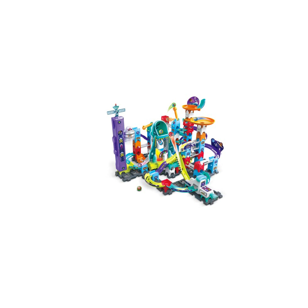 VTech Marble Rush Magnetic Magic, Construction Toys for Kids, 10 Marbles and 120 Building Pieces, Electronic Marble Run Track Set, Exciting Stunts &