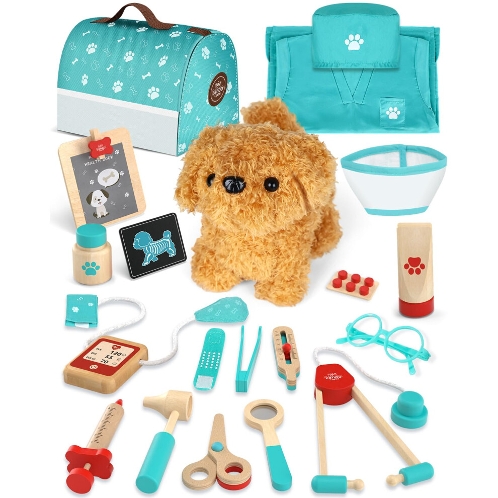 Lehoo Castle Wooden Doctors Set for Kids, Vet Set for Kids, Toys for 3 Year Old Girls, Toddler Vet Set with Plush Dog, Kids Doctors Kit, Toys Gifts