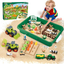 FRUSE Play Sand Farm Animal Toys,Sand Box Toys Set for Toddlers w/1 KG Magnetic Sensory Sand, Farm Toy Figures and Tractor Truck Playset,Sensory