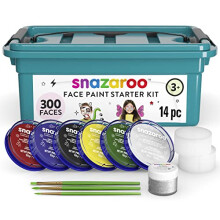 Snazaroo Face Paint Mini Starter Kit for Kids and Adults, 14 Pieces, 6 Colours, 1 Glitter Gel, Brushes, Sponges, Guide, Water Based, Easily Washable,