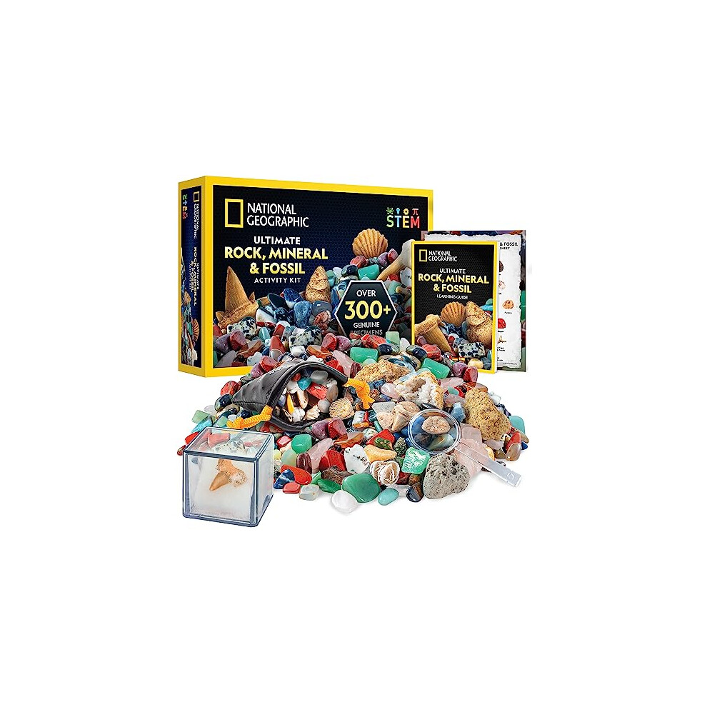 NATIONAL GEOGRAPHIC Rock Collection and Fossils for Kids? 300+ Piece Crystals and Gemstones Set Includes Geodes and Fossils, Rocks and Minerals