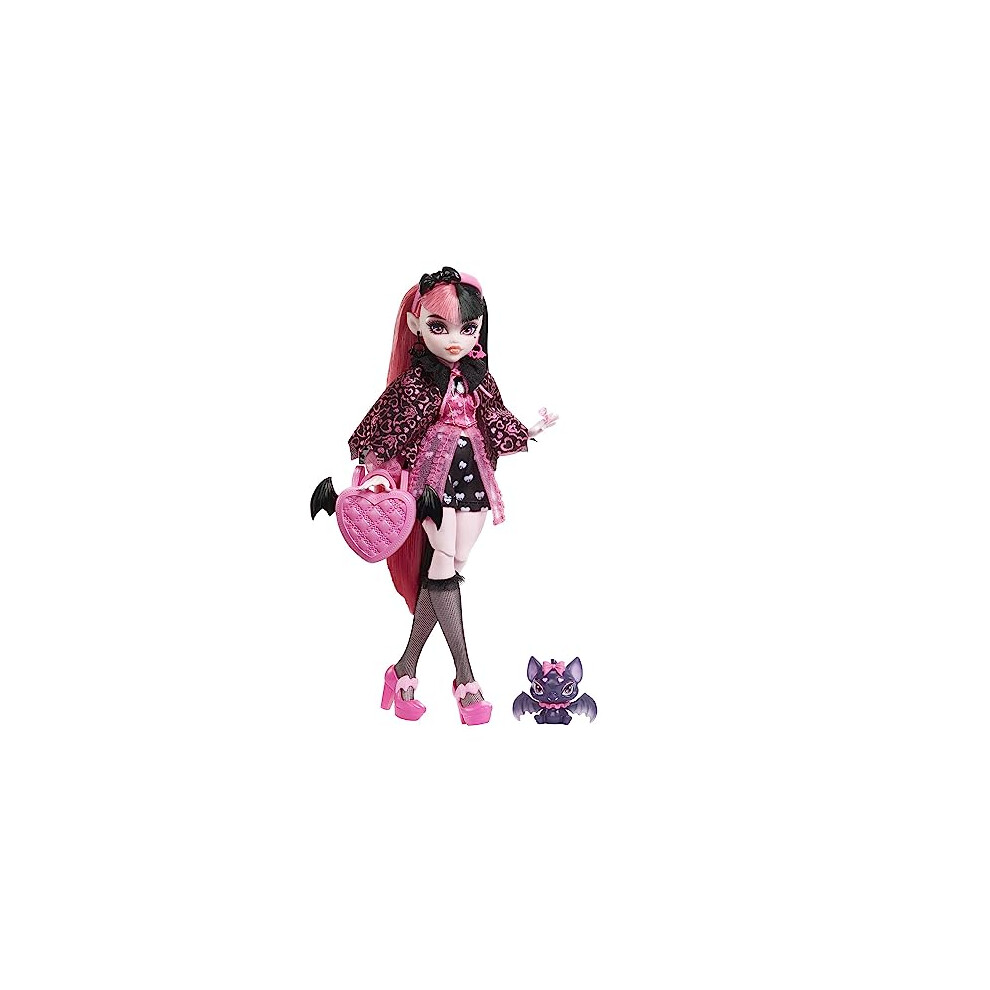 Monster High Doll, Draculaura with Accessories and Pet Bat, Posable Fashion Doll with Pink and Black Hair, HHK51