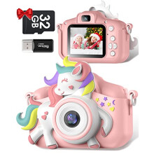 X1 Gofunly Kids Camera for Girls - 1080P HD, 2.0-inch Screen, 20MP Dual Lens, 32GB SD Card, 1000mAh Battery, Silicone Case, Lanyards, Selfie