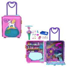 Polly Pocket Dolls, Playset and Travel Toys, 4 Dolls, 1 Vehicle, 25+ Accessories, Resort Roll Away, HKV43