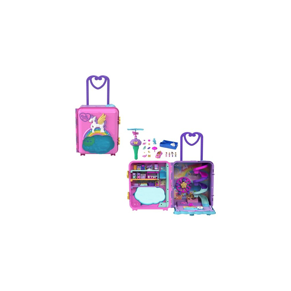 Polly Pocket Dolls, Playset and Travel Toys, 4 Dolls, 1 Vehicle, 25+ Accessories, Resort Roll Away, HKV43