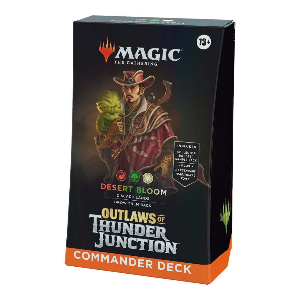 Magic: The Gathering Outlaws of Thunder Junction Commander Deck - Desert Bloom (100-Card Deck, 2-Card Collector Booster Sample Pack + Accessories)