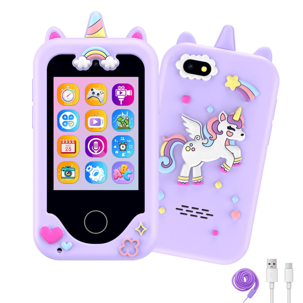 Kids Phone for Girls,Christmas Birthday Gifts for 3 4 5 6 7 8 years old Girls,Touchscreen Learning Toys for girls age 3-11 with Dual Camera 8G SD Card