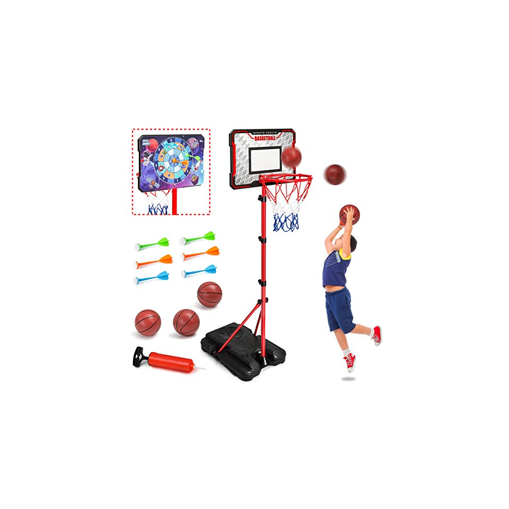 Kids Basketball Hoop and Stand - Portable Basketball Stand Set with 3 Balls 34.7-74.8 inch Adjustable Outdoor & Indoor Ball Games for Kids Toddlers