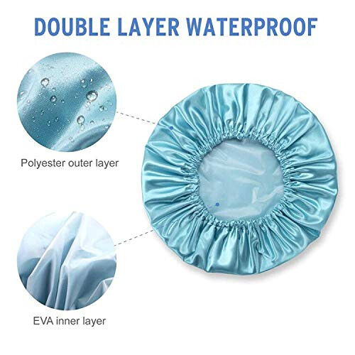 G2PLUS 32CM Large Shower Caps, 2PCS Reusable Women's Stylish Spa Cap Double Layers Bathing Hat 2