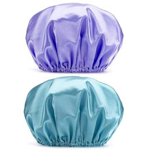 G2PLUS 32CM Large Shower Caps, 2PCS Reusable Women's Stylish Spa Cap Double Layers Bathing Hat
