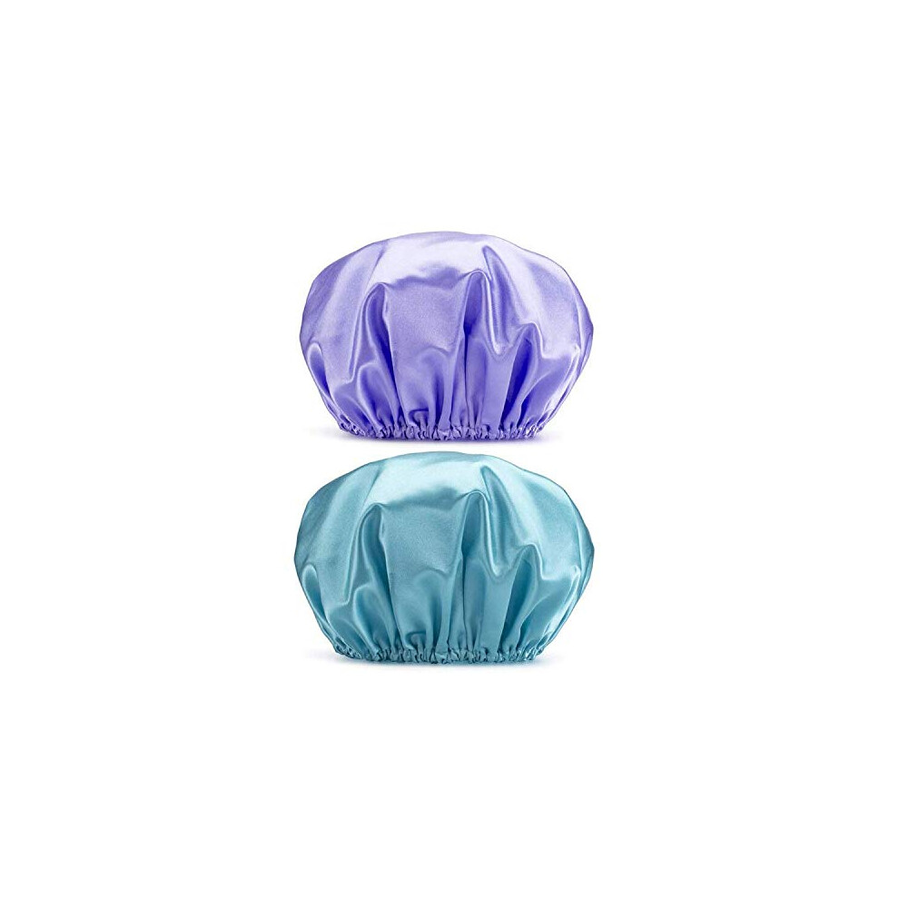 G2plus 32Cm Large Shower Caps, 2Pcs Reusable Women's Stylish Spa Cap Double Layers Bathing Hat