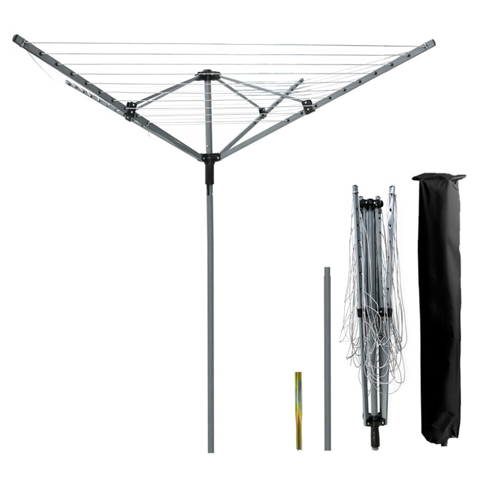 Caprican 50M 4 Arm Powder Coated Rotary Clothes Airer With Ground Spike & Cover