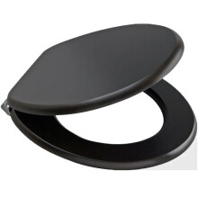 18-Inch Black Wooden Toilet Seat with Chrome Hinges, Easy-Clean, Heavy-Duty Fittings
