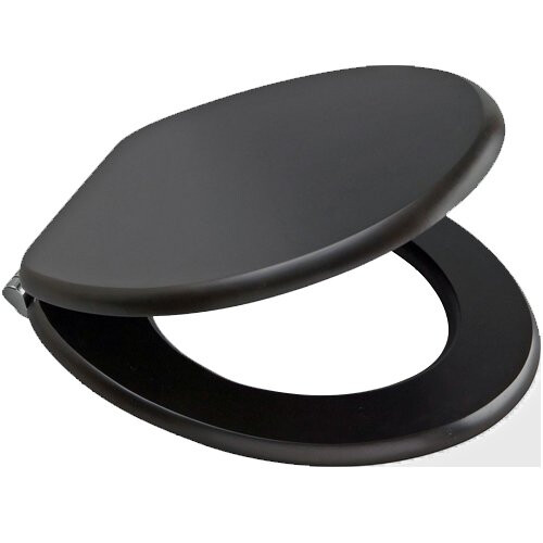 18-Inch Black Wooden Toilet Seat with Chrome Hinges, Easy-Clean, Heavy-Duty Fittings