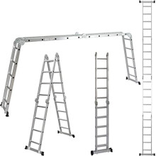 ALDORR Folding Combination Ladder 4x5 Rungs with Stabiliser Bar & Click-Lock Hinges | Multi-Purpose Ladder with Platform | Max 150kg