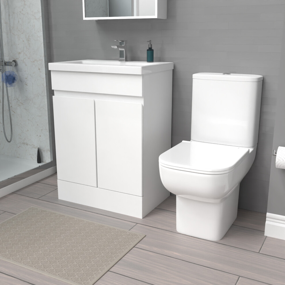 Nes Home 600mm White Basin Vanity Unit & Close Coupled Toilet