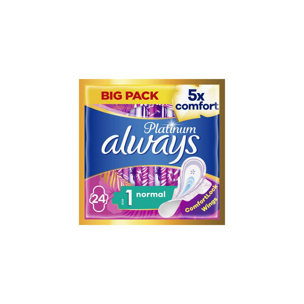 Always Platinum Normal (Size 1) Sanitary Towels With Wings 24 Pads