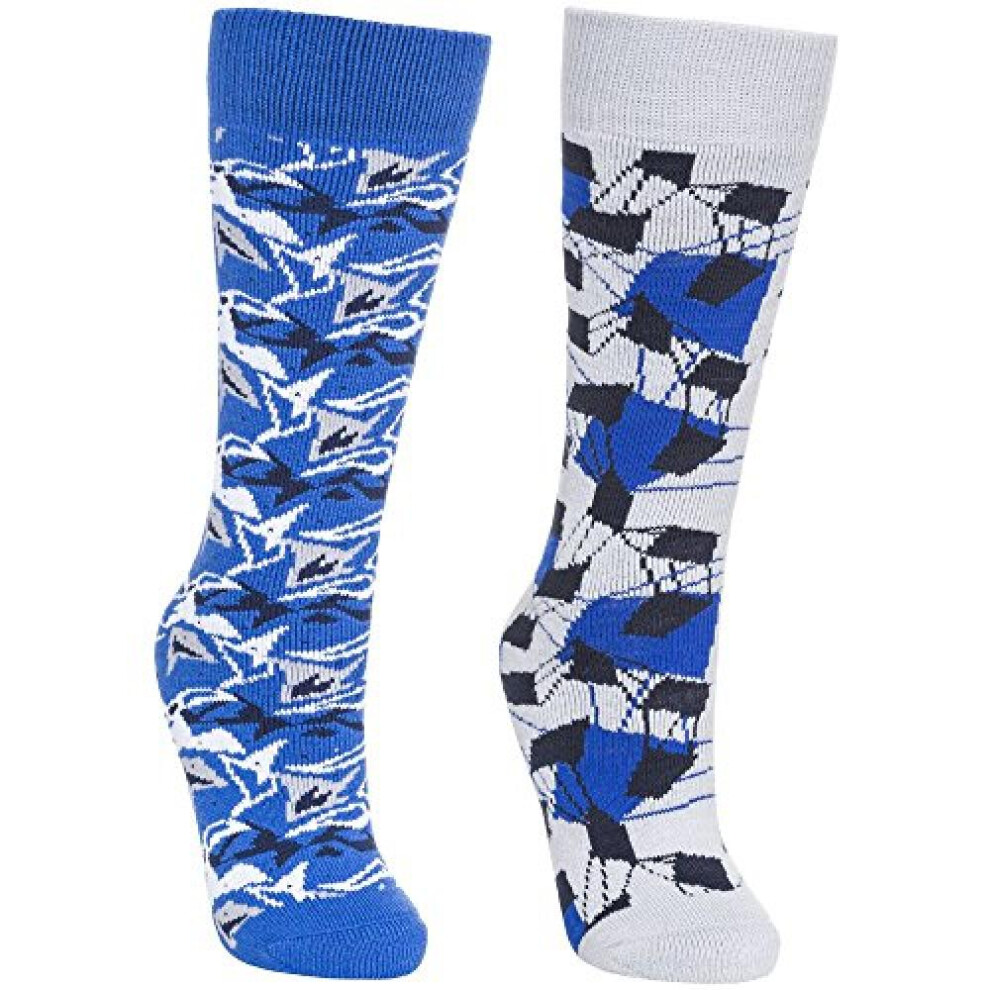 (12-3 Child UK, Bright Blue/Platinum) Trespass Childrens/Kids Rockies Ski Socks (Pack Of 2)