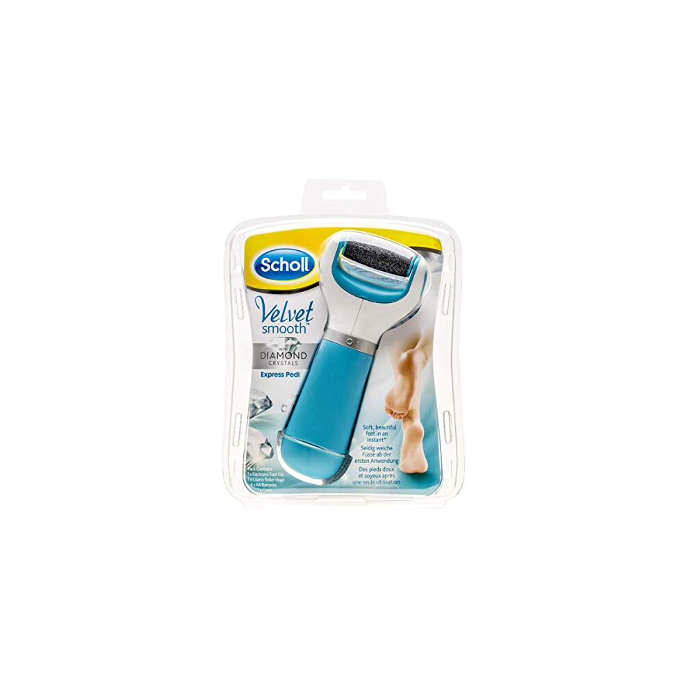 Scholl Velvet Smooth Express Pedi Electronic Foot File Kit With Diamond Crystal Roller – Gently Removes Hard Skin For Silky Feet In One Use
