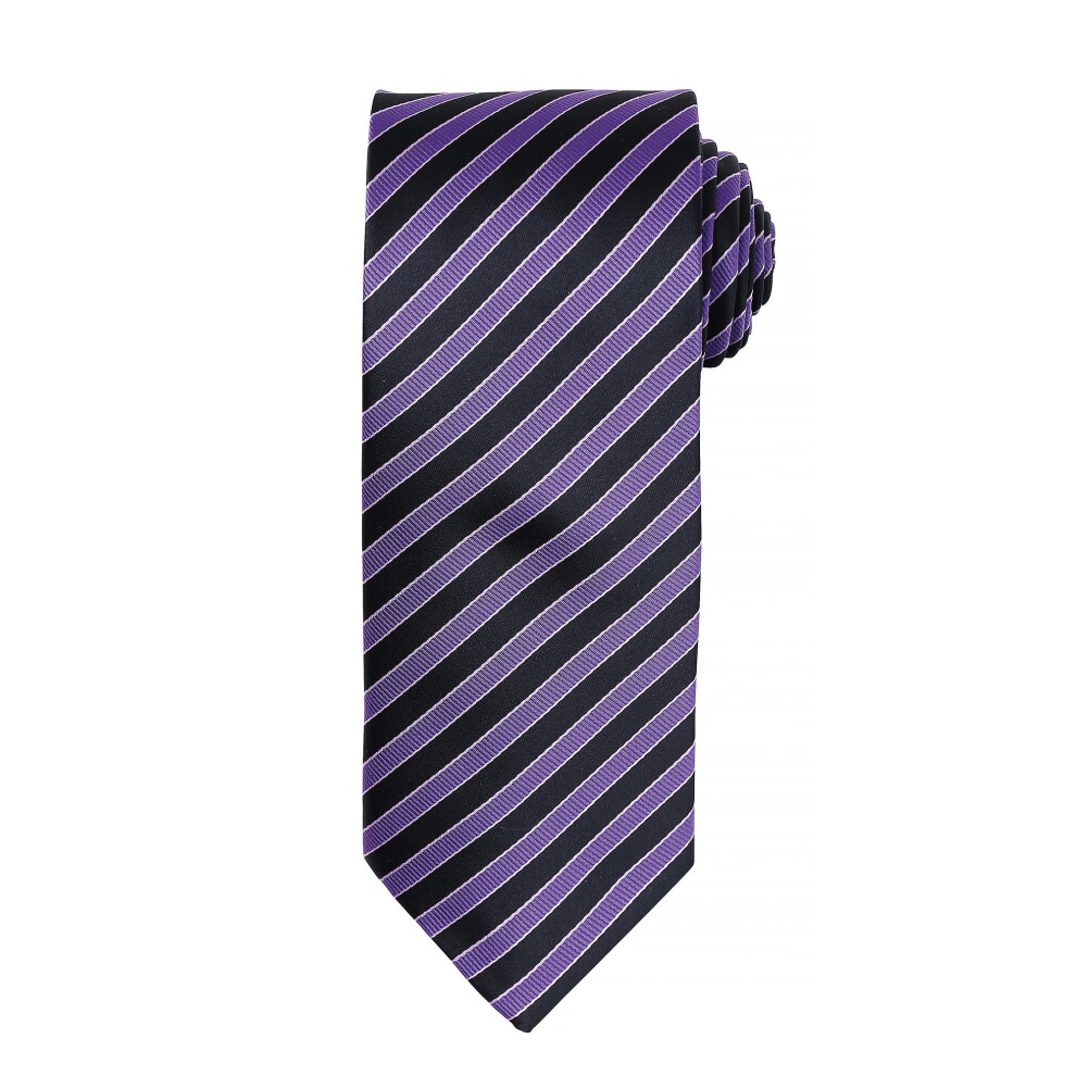 (One Size, Rich Violet/Black) Premier Mens Double Stripe Pattern Formal Business Tie