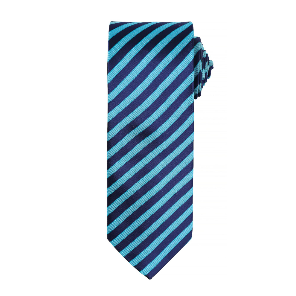 (One Size, Turquoise/ Navy) Premier Mens Double Stripe Pattern Formal Business Tie