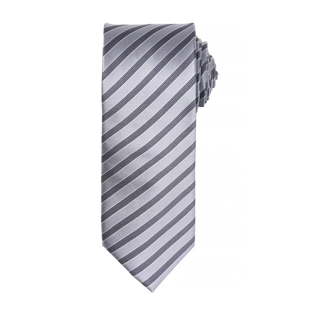 (One Size, Silver/Dark Grey) Premier Mens Double Stripe Pattern Formal Business Tie