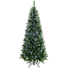 WeRChristmas Pre-Lit Slim Frosted Christmas Tree with 200 White LED Lights, 6 ft/1.8 m, Green