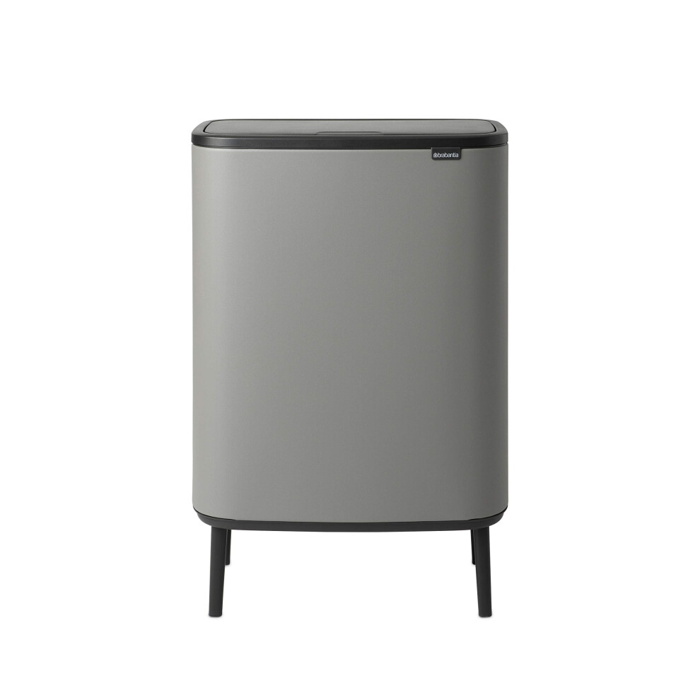 Brabantia Bo Touch Bin Hi - 2 X 30L Inner Buckets (Mineral Concrete ) Large Waste/Recycling Kitchen Bin - Soft-Touch Grey