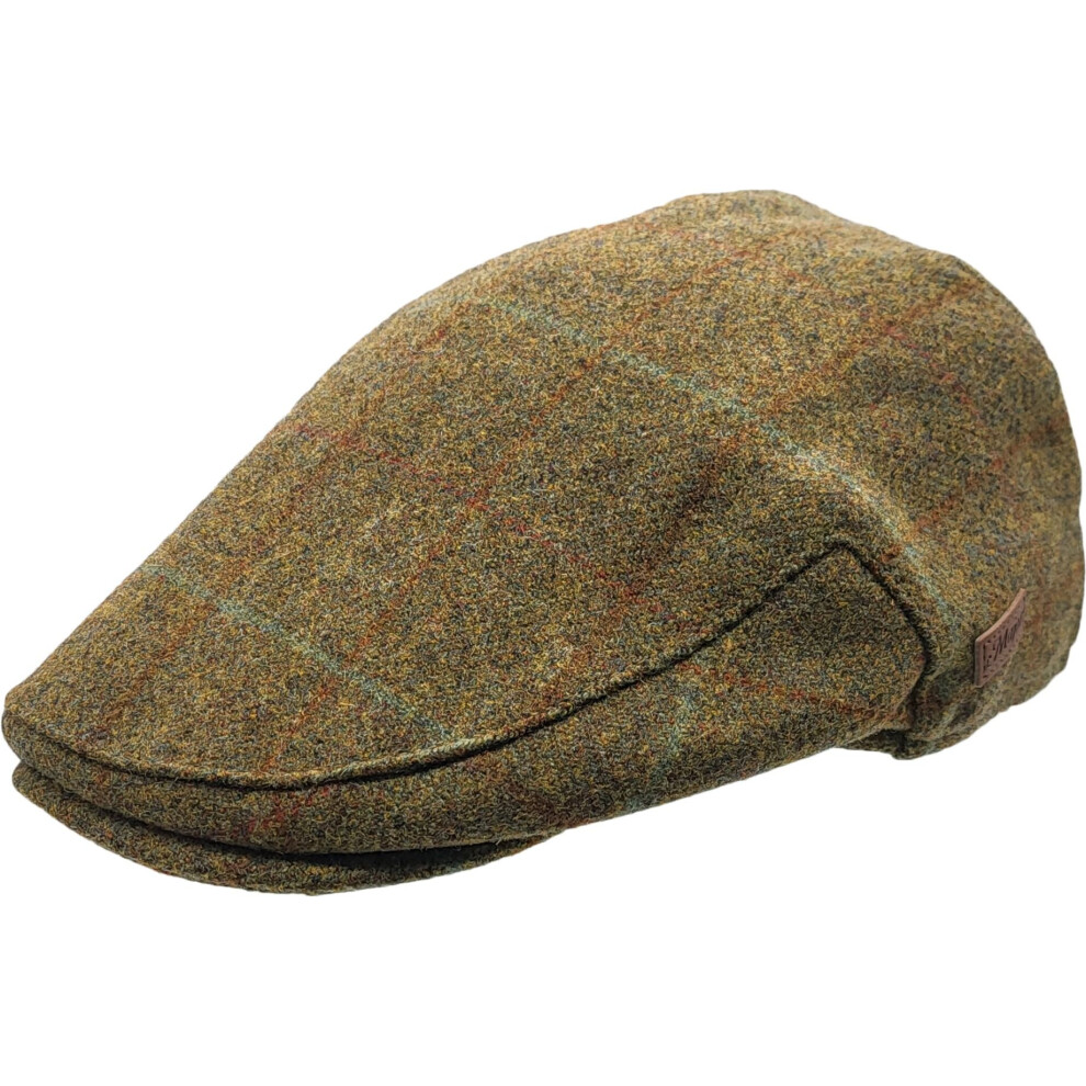 (X-large) Tweed Flat Cap- 100% Wool Overcheck Cap- Green