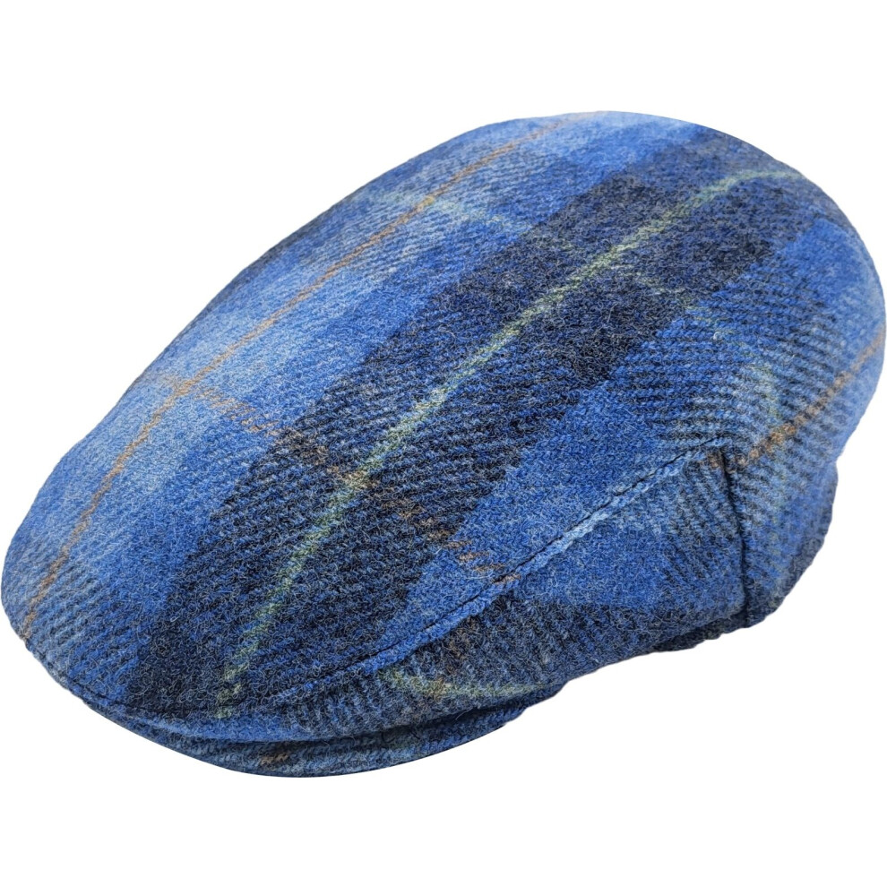 (Meduim) Classic Flat Cap- Checked Wool Blue Cap