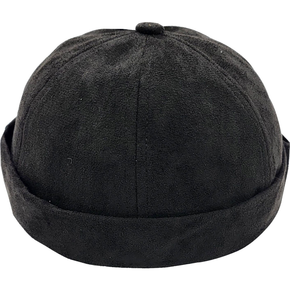 (Black) Docker Hat Brimless Rolled Cuff Caps- Adjustable