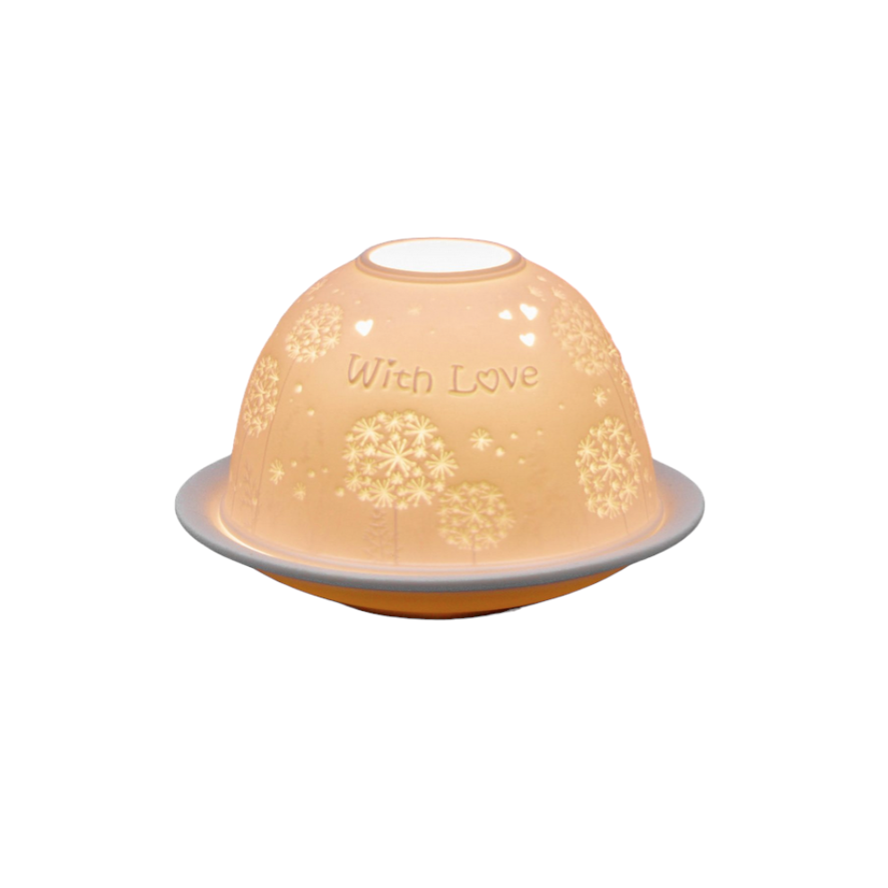 Small Lithophane Dome Tealight Candle Holder - With Love