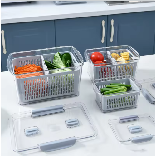 3 Stück Kühlschrank Aufbewahrungsbox Behälter Halter Tablett Set Obst Gemüse 1