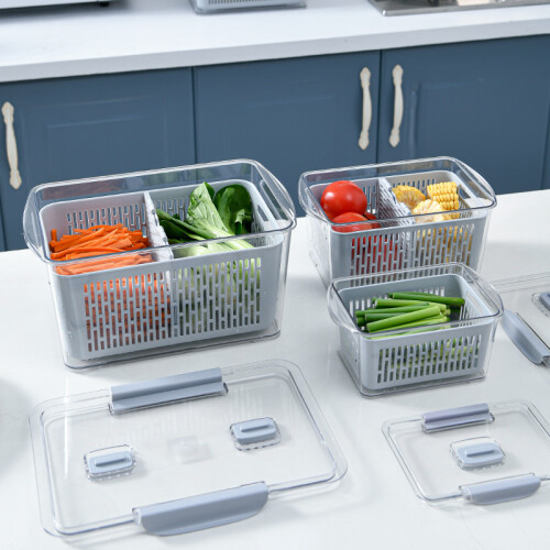 3 Stück Kühlschrank Aufbewahrungsbox Behälter Halter Tablett Set Obst Gemüse 2