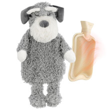 GEEZY Hot Water Bottle With Removable Cover Dog Plush Faux Fur Soft Polyester 1L Grey