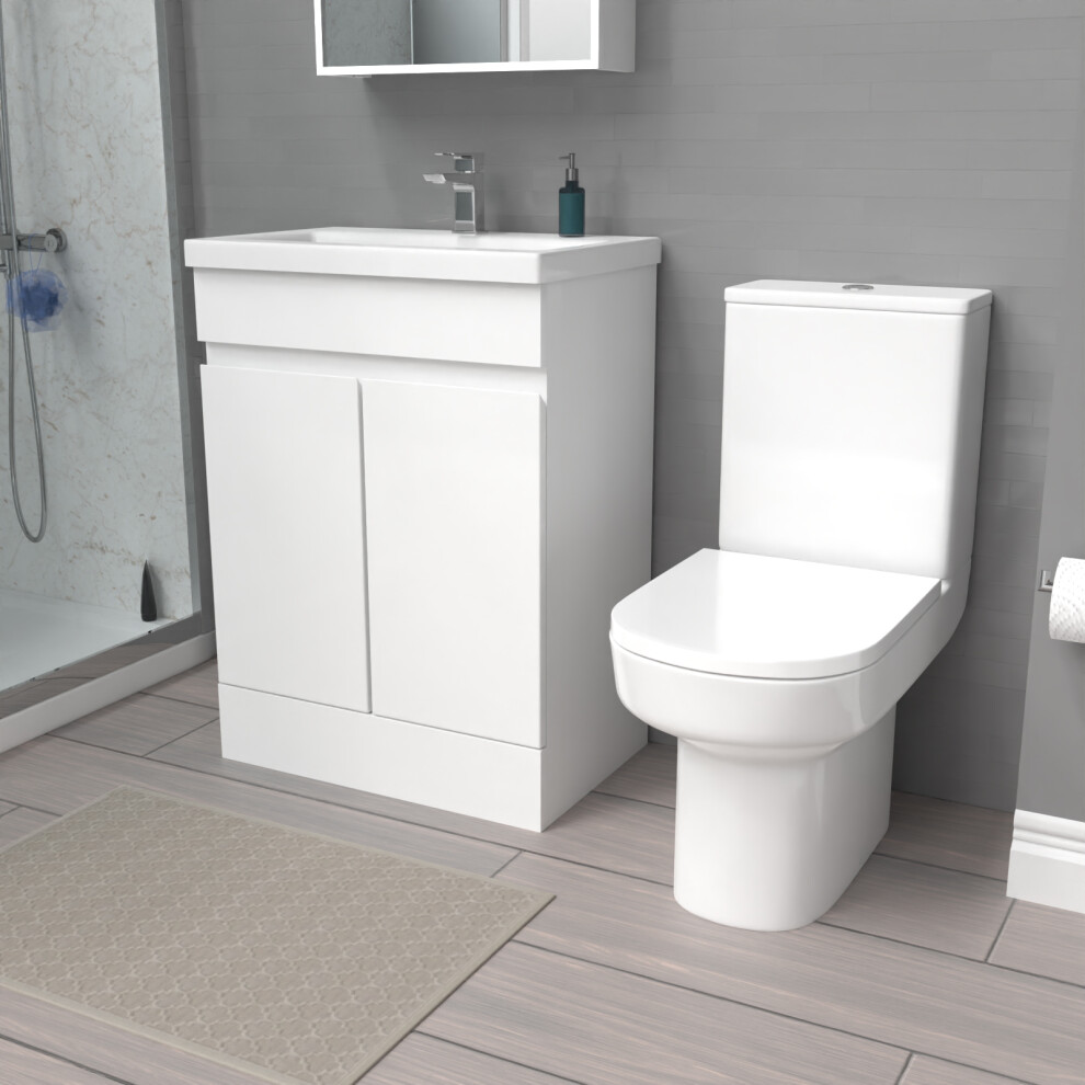 Nes Home 600mm Gloss Basin Vanity & Close Coupled Toilet White