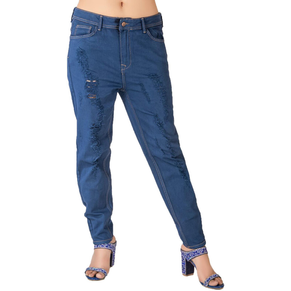 True Face (, Uk 18) Womens Skinny Ripped Jeans Stretchy Denim Slim Fit Blue