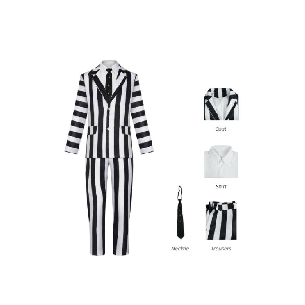 (M) Beetle Juice Movie Character Black White Color Performance Costume Set Cosplay