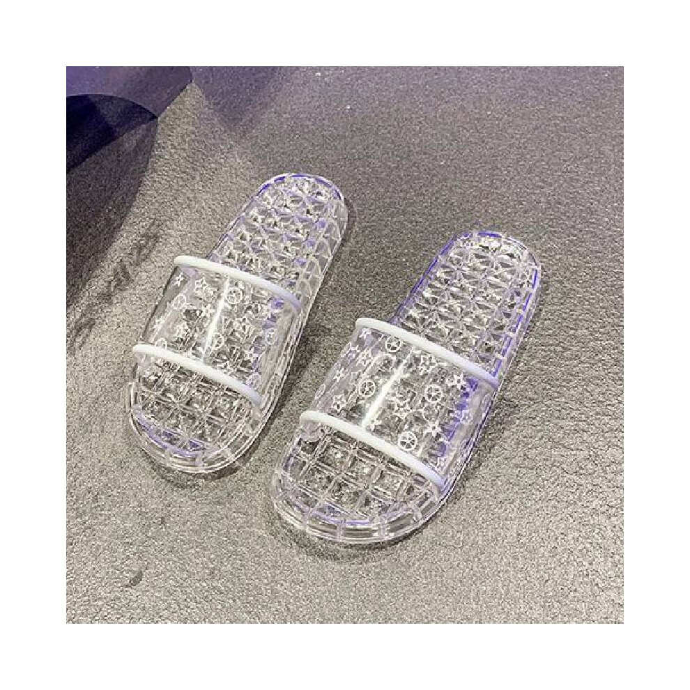 (White, 39?Foot Length24.5cm/9.8in) Slippers Sandals Non Slip Pvc Bath Beach Grid Grain Transparency Women Summer
