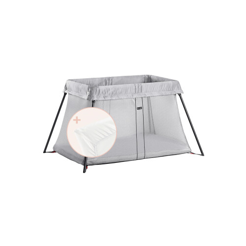 BABYBJÖRN BabyBjörn Travel Cot Light + Fitted sheet, Silver 1
