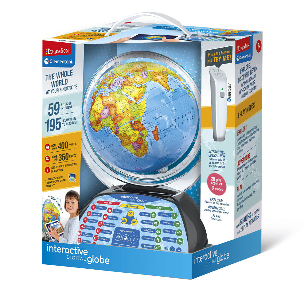 Clementoni 61362 Digital Interactive Children Age 7, Educational Toys, World, Globe Light, English Version, Multicolour