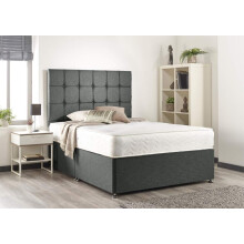 Grey Linen Memory Foam Divan Bed Set With Mattress, Headboard And 2 Free Drawers (Double)