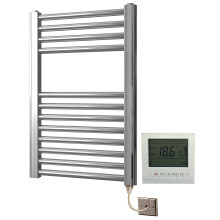 Greened House Electric 400 wide x 600 high Flat Chrome Towel rail with 7 Day Programmer/Room Thermostat